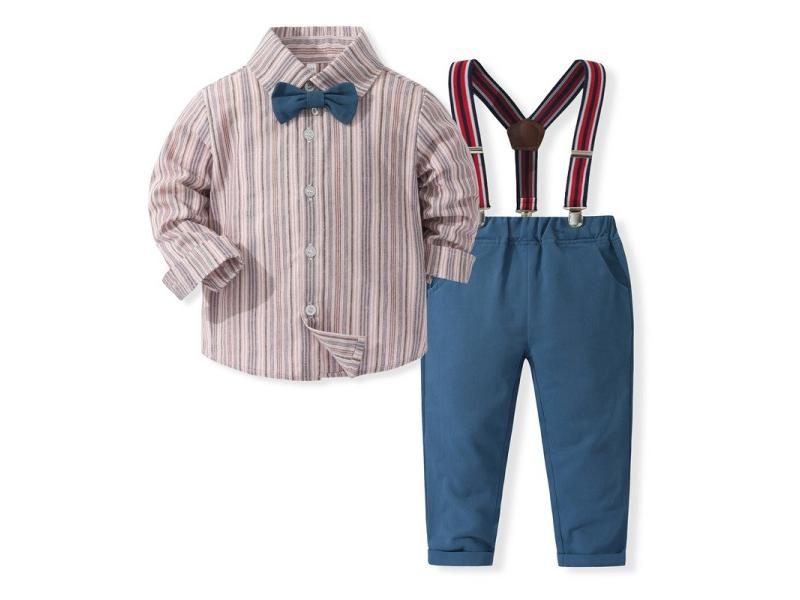 Fashion New Kids Boys Gentleman Clothes Set Long Sleeve Bow Tie Shirt Suspender Carousel 1