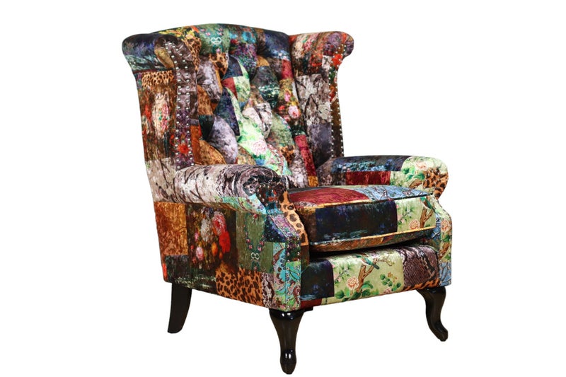 TNC Large Patchwork Wing Chair, 2199-55D Carousel 2