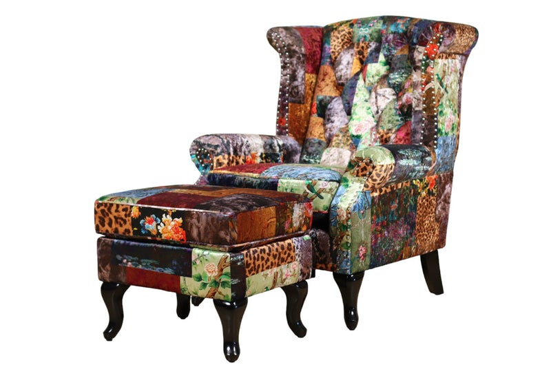 TNC Large Patchwork Wing Chair, 2199-55D Carousel 5