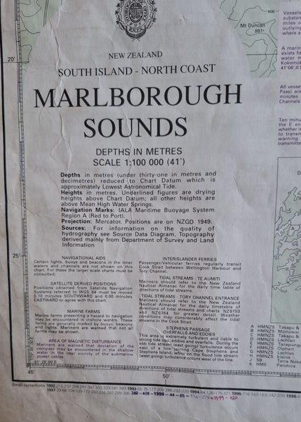 Large map of the Marlborough Sounds - RNZN copy with working annotations - 1997 Carousel 2