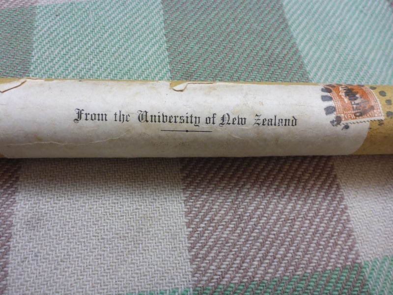 Old NZ Document 1929 New Zealand University Certificate In Original Postal Tube Carousel 7