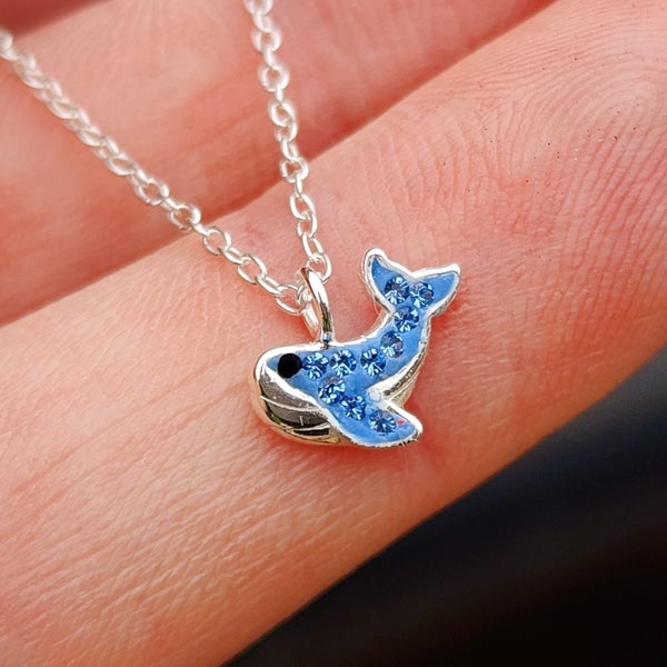 Childrens 925 Solid Sterling Silver CZ Whale Necklace Carousel 1