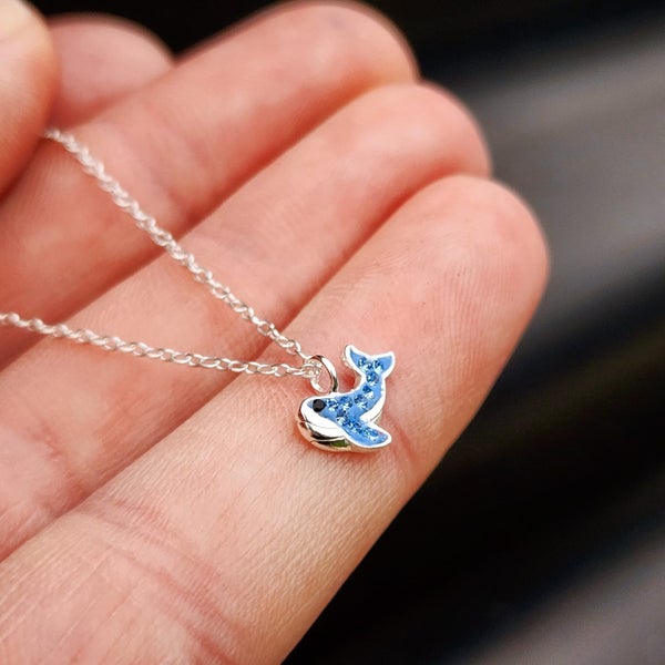 Childrens 925 Solid Sterling Silver CZ Whale Necklace Carousel 2