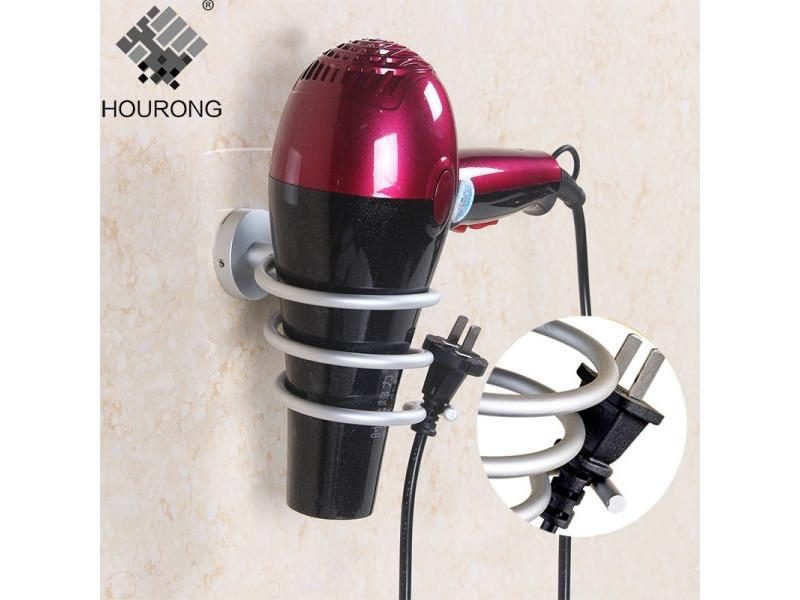 Space Aluminum Hair Dryer Holder Wall Mounted Rack Shelf Hairdryer Storage Carousel 2