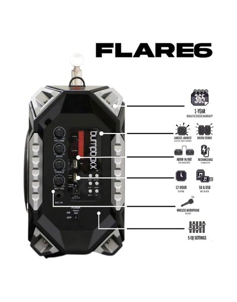 Bumpboxx Flare 6 Bluetooth Party Speaker 150 RMS Watts - Black Graffiti Carousel 2