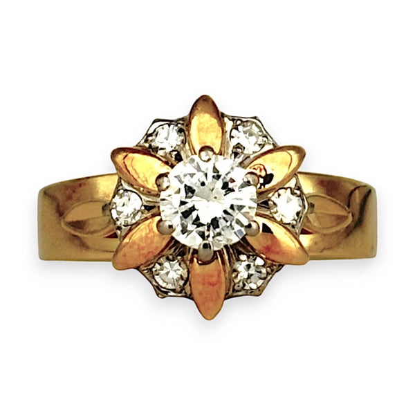 18K Y/W Gold Diamond 0.63ct Vintage Cluster Dress 1997 Ring Size N1/2. R # 173629385858919691122