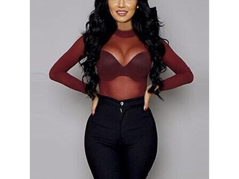 Sexy Women T Shirt See Through Transparent Mesh Tops Long Sleeve Sheer Slim Carousel 1