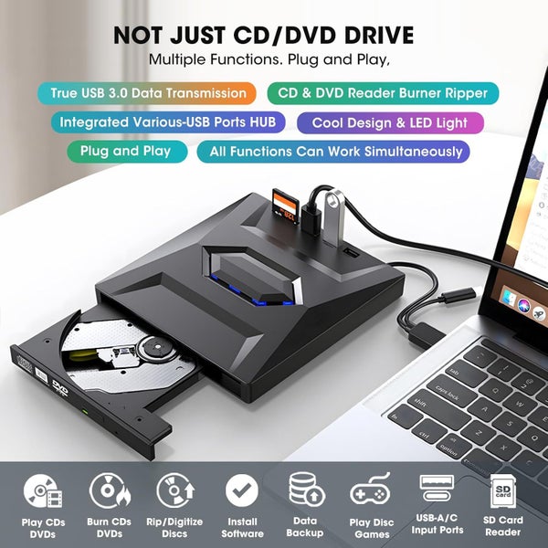7in1 External USB 3.0 DVD CD RW Writer Drive Burner Reader Player For Laptop PC Carousel 2