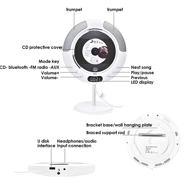 CD Player Portable with Built-in Speakers,Wall CD Player for Home Carousel 6
