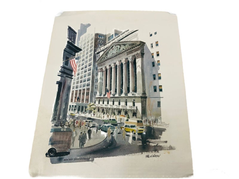 Rare Paul N Norton Watercolour Original - New York Stock Exchange (21016)629925982545941117