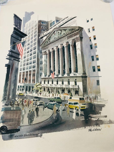Rare Paul N Norton Watercolour Original - New York Stock Exchange (21016)62992598254594111