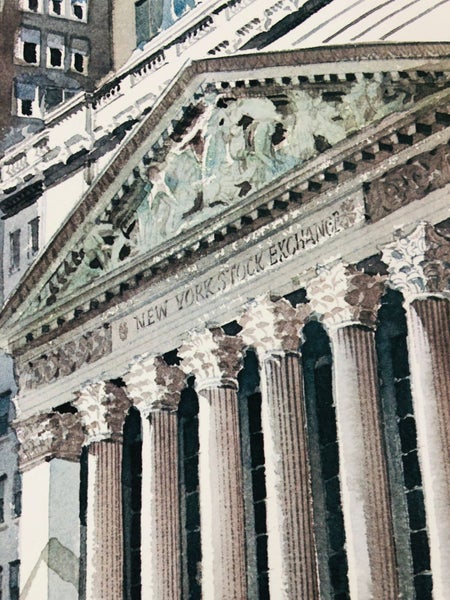 Rare Paul N Norton Watercolour Original - New York Stock Exchange (21016)62992598254594113