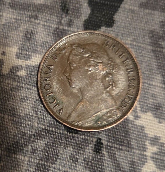 BRITISH 1890 FARTHING COIN, VICTORIA, gVF!, $1 RES Carousel 2