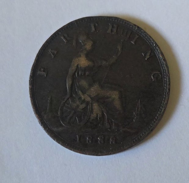 BRITISH 1888 FARTHING COIN, VICTORIA, $1 RES Carousel 2