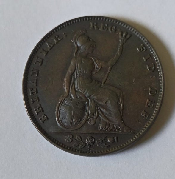 BRITISH 1841 FARTHING COIN, VICTORIA, gVF/aEF!, $1 RES Carousel 1