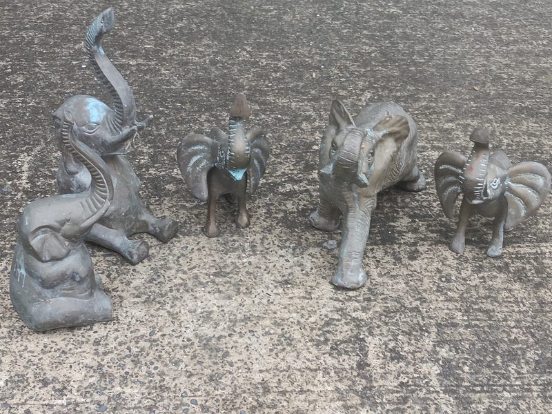 Collection of 5 Brass Elephants (Trunk up) Carousel 1