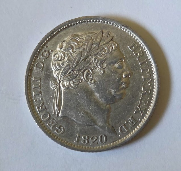 BRITISH 1820 SILVER SHILLING COIN GEORGE III, gVF/EF!, $1 RES! Carousel 1