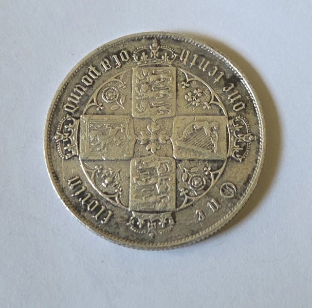 BRITISH SILVER GOTHIC FLORIN COIN 1864, VICTORIA, $1 RES! Carousel 2