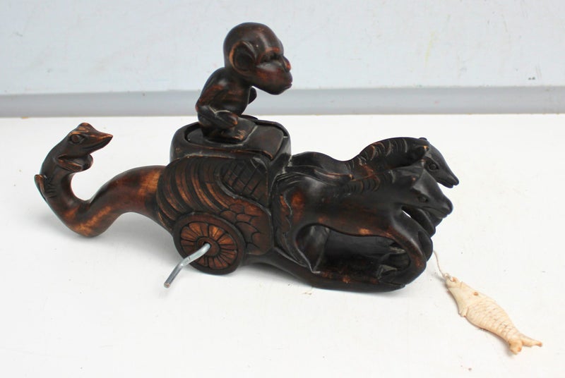 Unusual carved wooden builders chalk line with bone fish Carousel 2