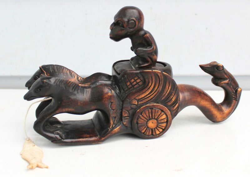 Unusual carved wooden builders chalk line with bone fish Carousel 1