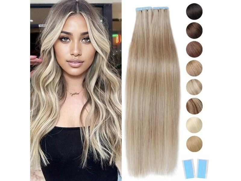 MRSHAIR Tape In Hair Extensions Human Hair Blonde Seamless Tape Hair Extensions Carousel 2
