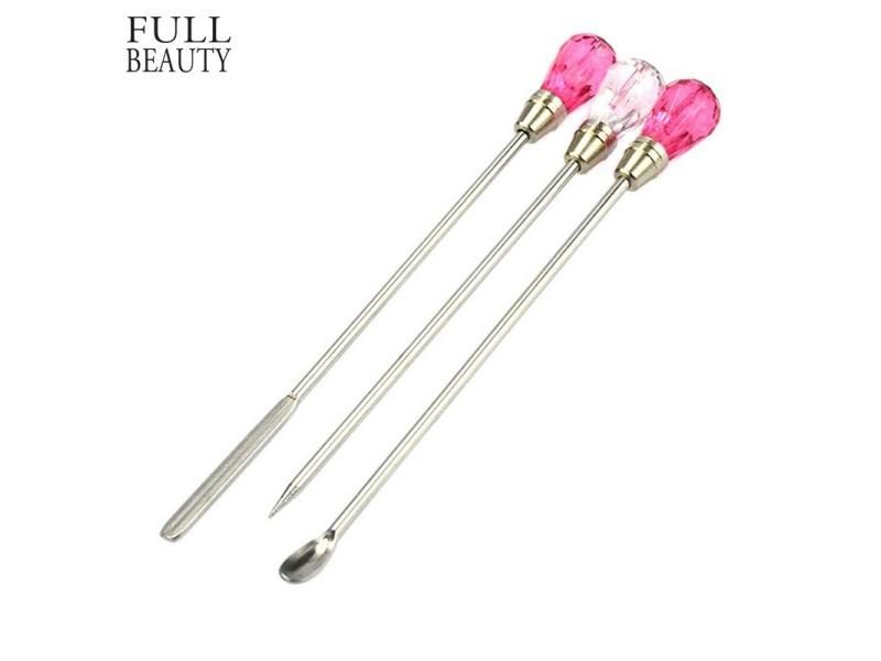 3PCS Nail Art Stirring Rod Tools Stainless Steel Acrylic Powder Liquid Gel Carousel 2