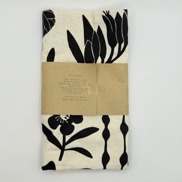 Natty New Zealand Natives 100% Cotton Tea Towel - Black and White Carousel 2