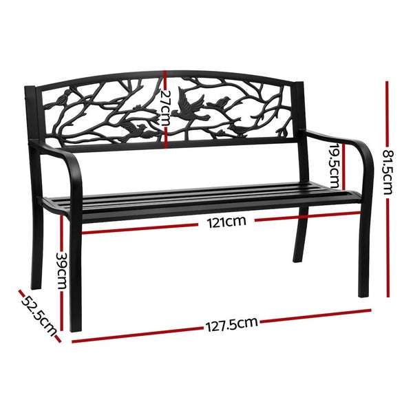 Outdoor Bench Seat Garden Steel Outdoor Furniture 3 Seater Park Black Carousel 2