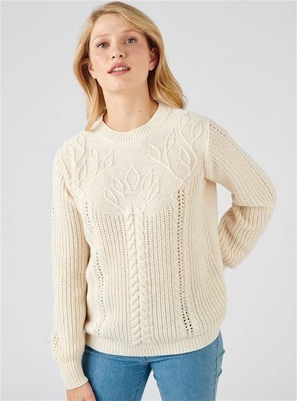 Gorgeous Wool Blend Intricate Calbe Sweater - Size 14 - Beige629860598690591129