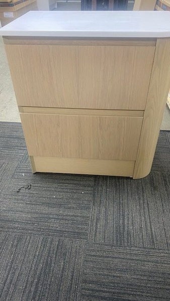 750 ANGOLO LUXE LEFT CORNER FLOORSTANDING VANITY IN RIVERIA OAK SIERA CURVE SLAB Carousel 2