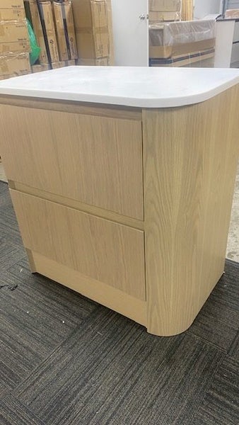 750 ANGOLO LUXE LEFT CORNER FLOORSTANDING VANITY IN RIVERIA OAK SIERA CURVE SLAB Carousel 1