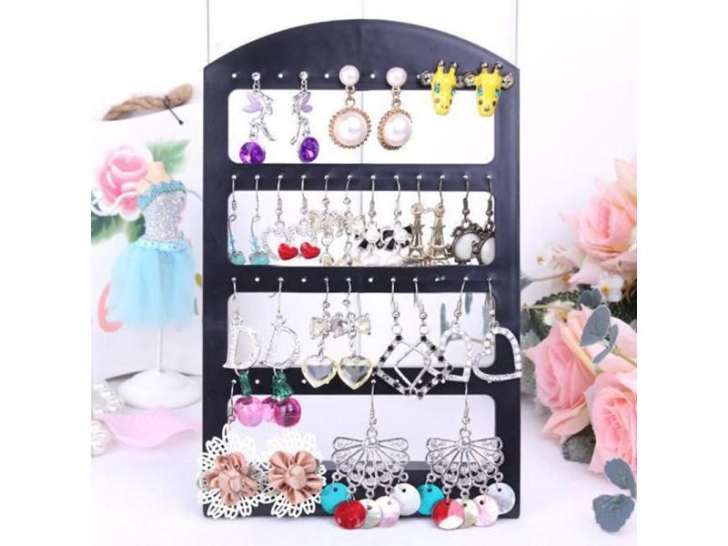 48 Holes Jewelry Organizer Stand Black Plastic Earring Holder Pesentoir Fashion Carousel 1