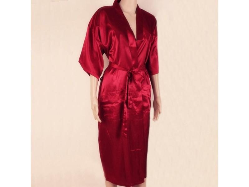 Navy Blue Chinese Men's Robe Kimono Faux Silk Bath Gown Bathrobe Nightgown Carousel 1