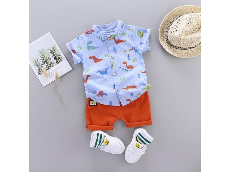 Kids Boys 1-4 Years Summer Geometry Print Outfit 2PCS Shirt Shorts Carousel 1