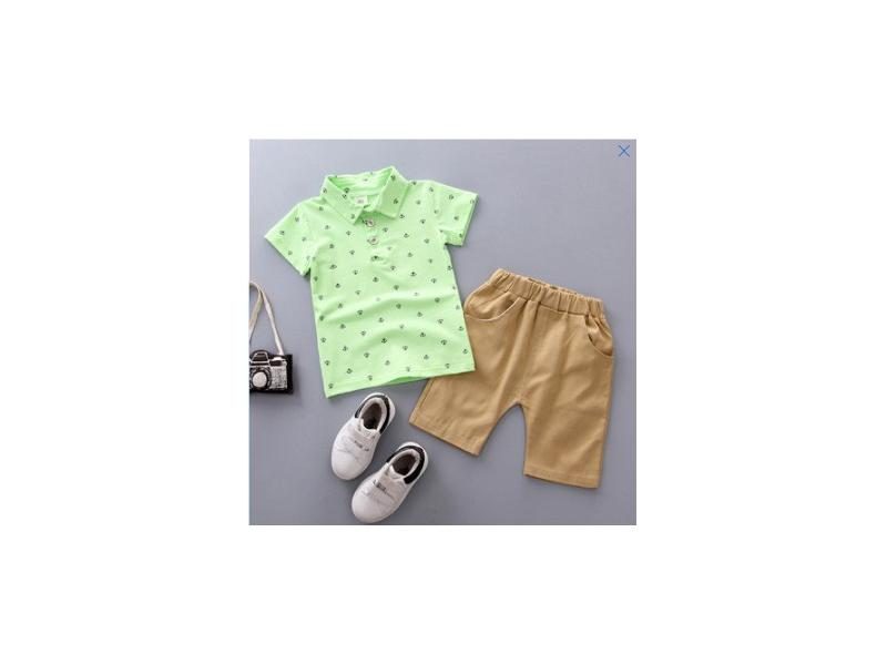 Boy Children's Summer Clothes Set Shirt Shorts 0-5 Year Old Fish Hook Football Carousel 1