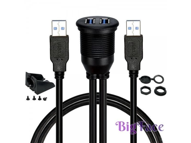 2 Ports Dual USB 3.0 Male To USB 3.0 Female AUX Flush Mount Car Mount Extension Carousel 1