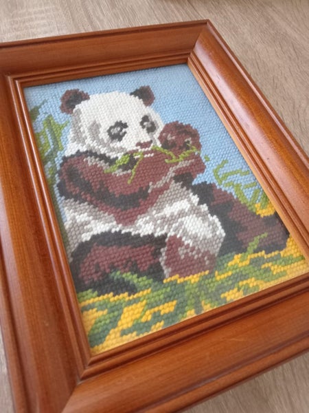 *$1 reserve* Framed cross stitch Panda Carousel 1