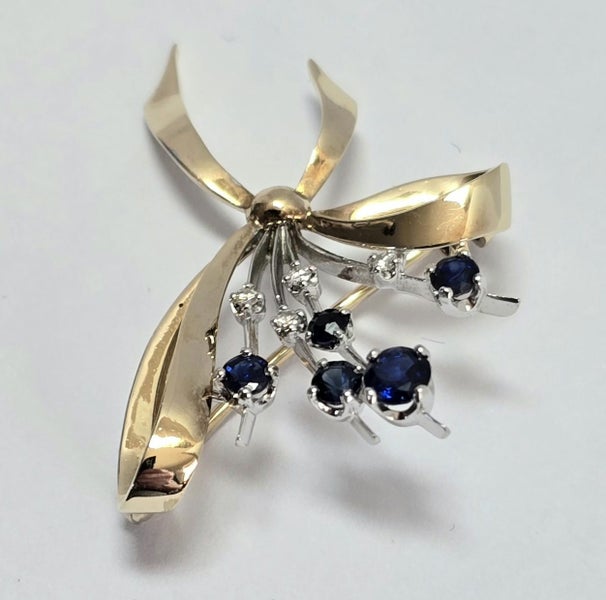 9ct Hand Finished Sapphire & Diamond Floral Brooch Carousel 2