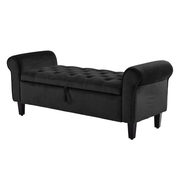 Storage Ottoman Stool Arm Bench Seat 132cm Velvet Black Carousel 1