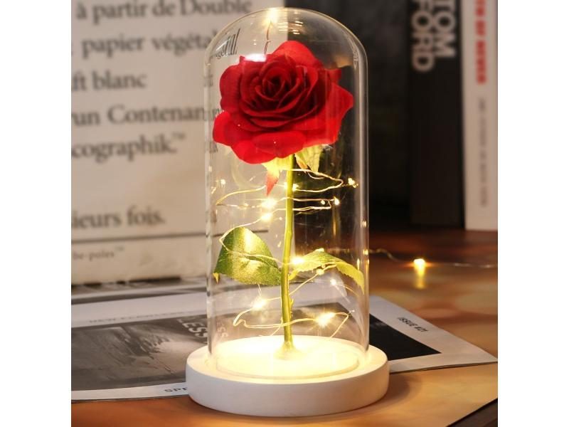 6 Colour Beauty And The Beast Red Rose In A Glass Dome On A Wooden Base For Carousel 1