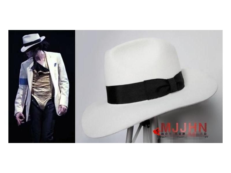 Classic MJ Michael Jackson Smooth Criminal With Name White FEDORA Wool Hat Carousel 1
