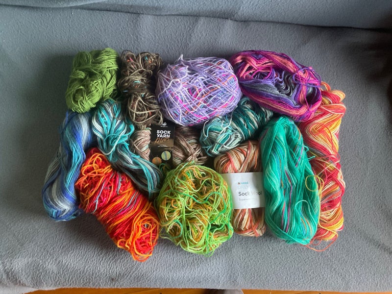 425g Left-over Sock Yarn ~ Silly Sock, Daily Stitch, Mars, Varicolor, Ice + Carousel 2