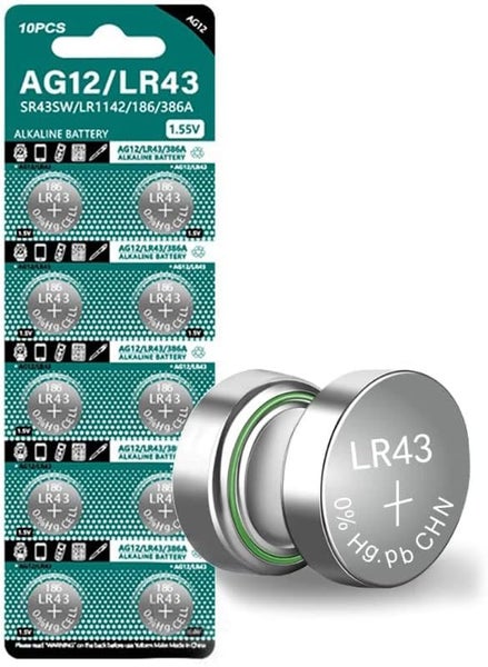10x LR43 Batteries 1.5V AG12 Button Cell Battery Carousel 1