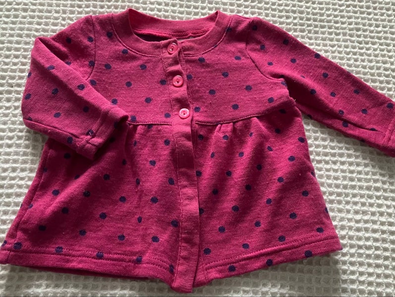 Hot pink with purple spot, merino cardigan by Teeny Weeny, size 00628638645349151114