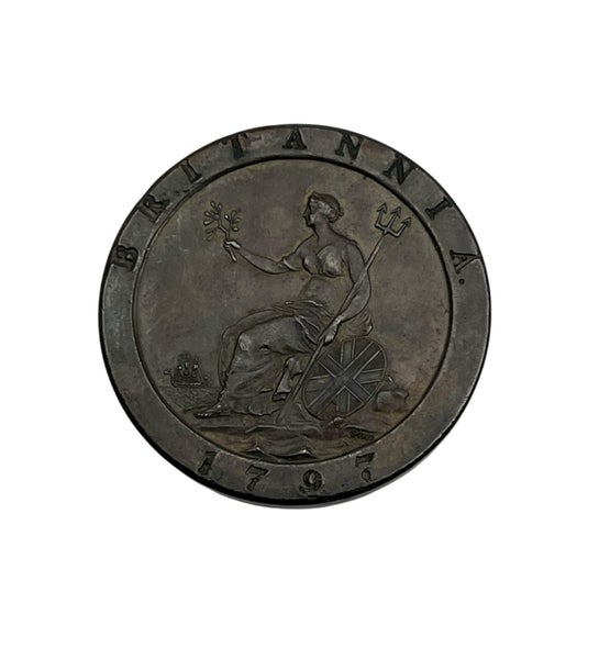 Great Britain 1797 CARTWHEEL Penny Copper Coin Spink 3777 aEF with DIE CRACK Carousel 1