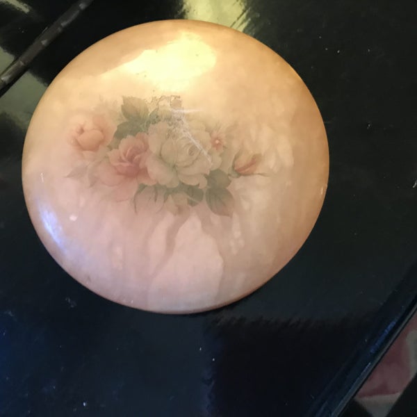 Vintage Italian Hand Carved Alabaster Floral Hinged Jewellery Bowl Carousel 1