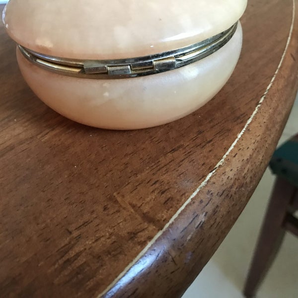 Vintage Italian Hand Carved Alabaster Floral Hinged Jewellery Bowl Carousel 8
