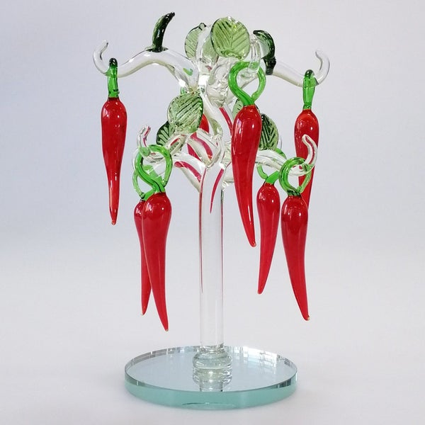 Shaped Glass Red Chilli Pepper Tree - Clear Trunk & Mirrored Base63613505639297110