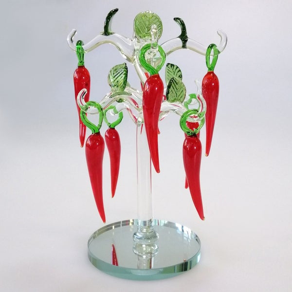 Shaped Glass Red Chilli Pepper Tree - Clear Trunk & Mirrored Base63613505639297111