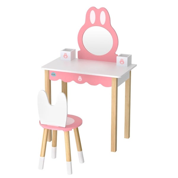 1 Set Of Kids Dressing Table Wooden Bunny Pink Carousel 1
